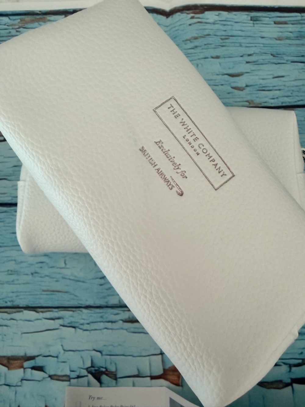 The White Company Cream Pebbled Faux Leather amenities kit British Airways